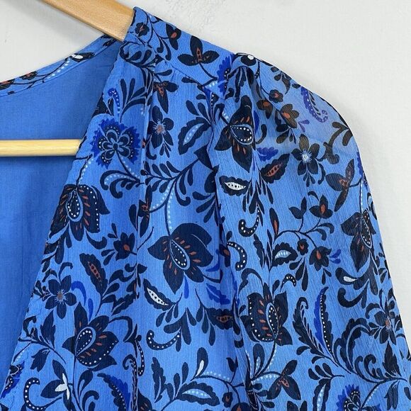 Old Navy Blue Chiffon Midi Tiered Ruffle Midi Dress Size XL Floral - Picture 4 of 16